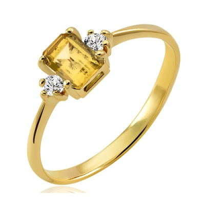 Pierścionek zaręczynowy z cytrynem i brylantami żółte złoto 585