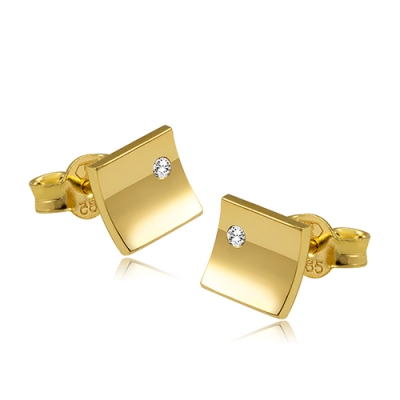 złote kolczyki kwadraty z cyrkonią 6 x 6 mm / pr.585