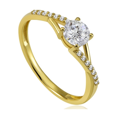 Pierścionek z moissanitami 0,55ct żółte złoto 585