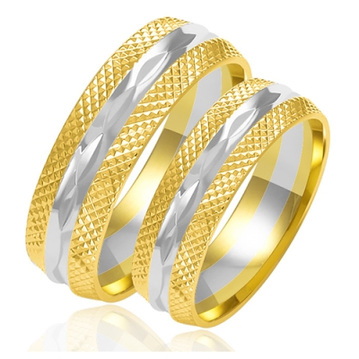 Złote Dwukolorowe Diamentowane Obrączki Ślubne 6,5mm Komplet pr.585