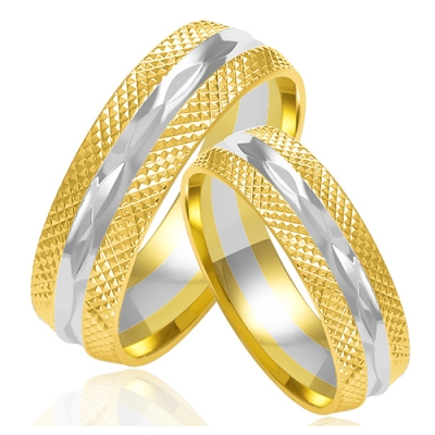 Złote Dwukolorowe Diamentowane Obrączki Ślubne 6,5mm Komplet pr.585