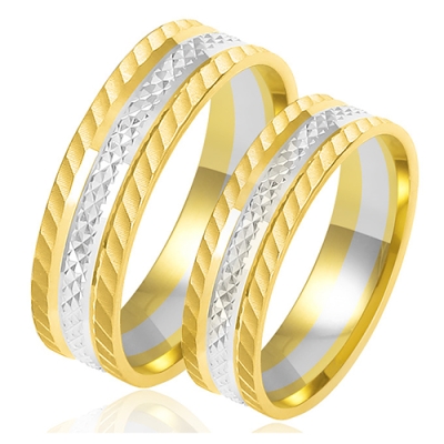 Złote Dwukolorowe Diamentowane Obrączki Ślubne 5,5mm Komplet pr.585