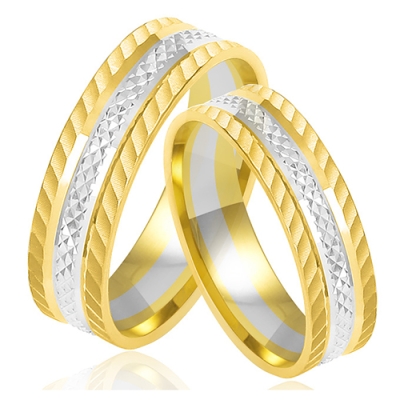 Złote Dwukolorowe Diamentowane Obrączki Ślubne 5,5mm Komplet pr.585