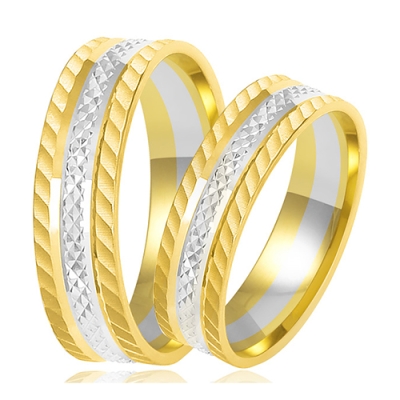Złote Dwukolorowe Diamentowane Obrączki Ślubne 5,5mm Komplet pr.585