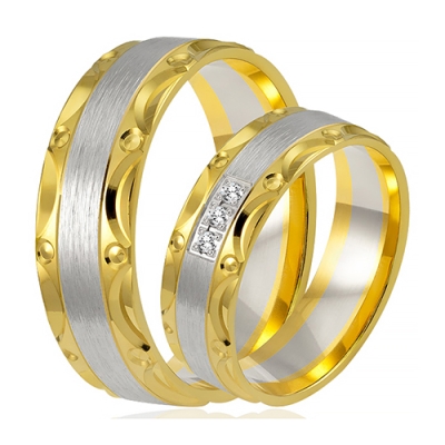 złote obrączki ślubne dwukolorowe ozdobione brylantami komplet  pr.585