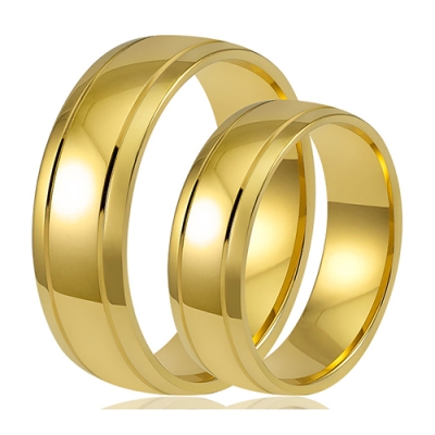 Złote Obrączki Ślubne Zaokrąglone Fazowane 6mm Komplet  pr.585