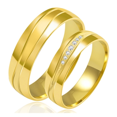 Złote Obrączki Ślubne 5mm Ozdobione  Brylantami Komplet  pr.585