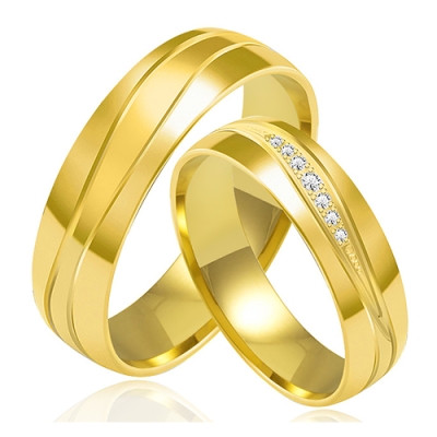 Złote Obrączki Ślubne 5mm Ozdobione  Brylantami Komplet  pr.585