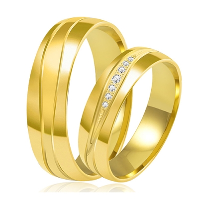 Złote Obrączki Ślubne 5mm Ozdobione  Brylantami Komplet  pr.585
