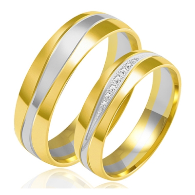 Złote Obrączki Ślubne Dwukolorowe 5mm Ozdobione  Brylantami Komplet  pr.585