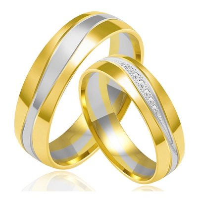 Złote Obrączki Ślubne Dwukolorowe 5mm Ozdobione  Brylantami Komplet  pr.585