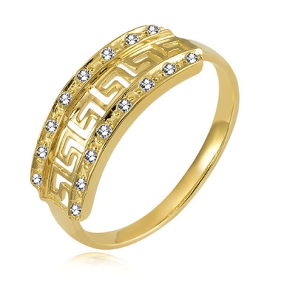 Złoty pierścionek z cyrkoniami modna grecka kolekcja / 585