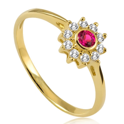 Złoty pierścionek z rubinową cyrkonią / pr.585