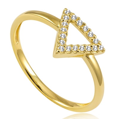 Złoty pierścionek trójkąt z cyrkoniami / pr.585