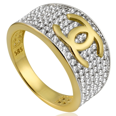 Złoty efektowny pierścionek/ obrączka z cyrkoniami / r.18 / pr.585