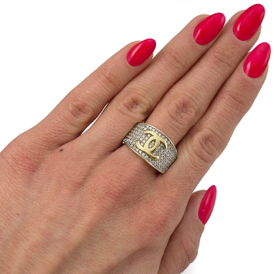 Złoty efektowny pierścionek/ obrączka z cyrkoniami / r.18 / pr.585