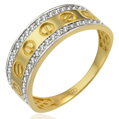 Złoty efektowny pierścionek/ obrączka z cyrkoniami / r.17 / pr.585