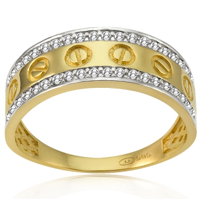 Złoty efektowny pierścionek/ obrączka z cyrkoniami / r.17 / pr.585