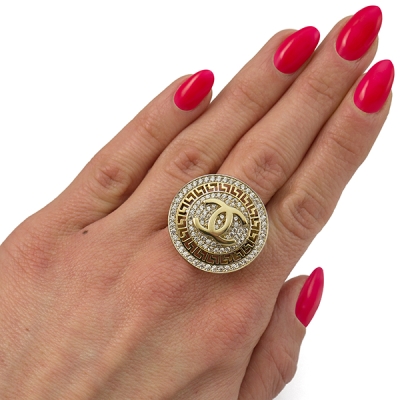 Złoty efektowny pierścionek z cyrkoniami / modna kolekcja /r.21 /pr.585