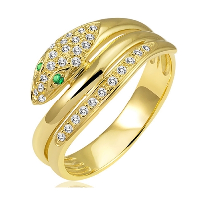 Złoty pierścionek "ŻMIJKA" cyrkonie i szmaragdy / pr.585