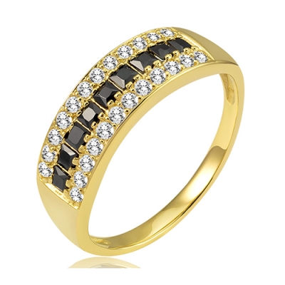 Złoty pierścionek obrączka z czarnymi cyrkoniami / pr.585