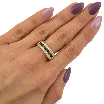 złoty pierścionek obrączka z czarnymi cyrkoniami / pr.585