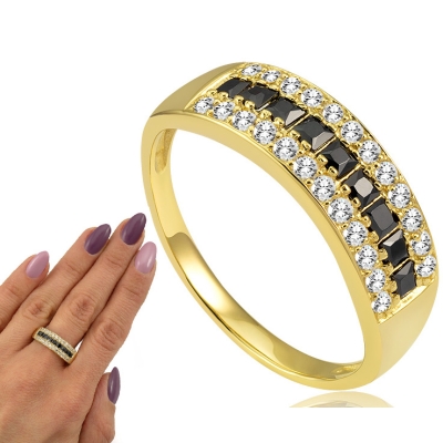 złoty pierścionek obrączka z czarnymi cyrkoniami / pr.585