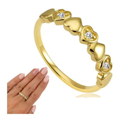 złoty pierścionek obrączka serduszka z cyrkoniami/ 585