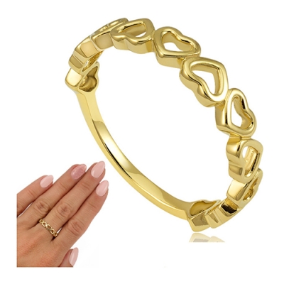 złoty pierścionek obrączka z serduszkami / 585