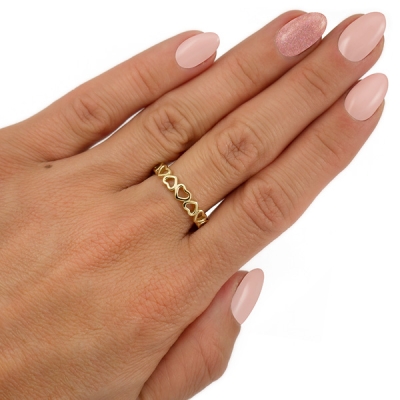 złoty pierścionek obrączka z serduszkami / 585