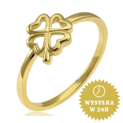 Złoty pierścionek koniczynka z serduszek / 585