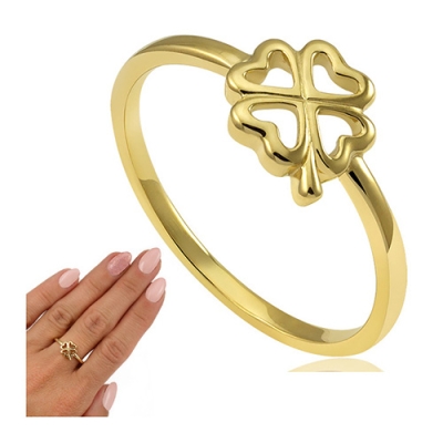 złoty pierścionek koniczynka z serduszek / 585
