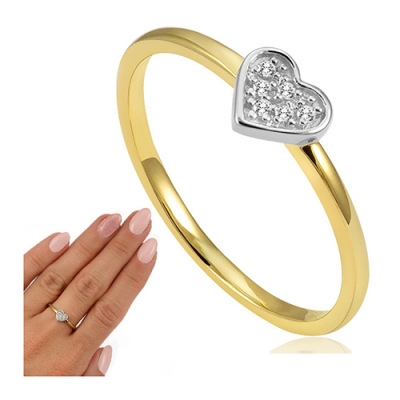 Złoty pierścionek serduszko z cyrkoniami  / pr.585