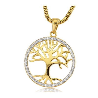 Złota zawieszka drzewko szczęścia w okrągłej ramce z cyrkoniami / pr.585