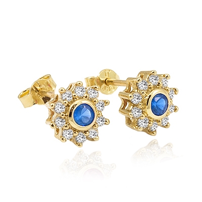 Złote kolczyki z cyrkoniami i cyrkoniami szafirowymi / pr.585