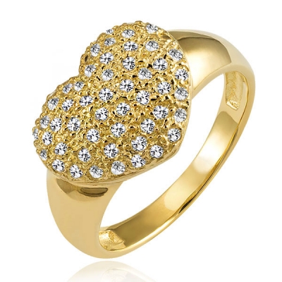 Złoty pierścionek duze serce z cyrkoniami/ pr.585