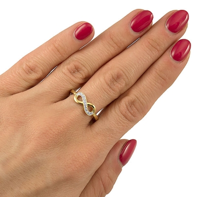 Złoty pierścionek z cyrkoniami symbol nieskończoności / pr.585