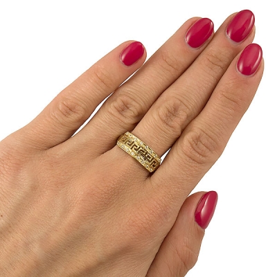 złoty pierścionek z cyrkoniami modna grecka kolekcja / 585