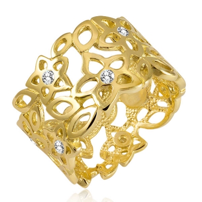 Złoty ażurowy pierścionek/ obrączka z cyrkoniami / pr.585