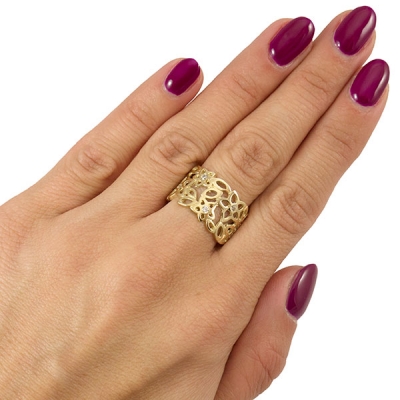 złoty ażurowy pierścionek/ obrączka z cyrkoniami / pr.585